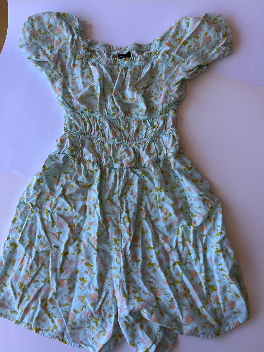 art class Pastel Floral Smocked Romper - Light Blue & Pink